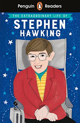 Book cover: illustrated portrait of Stephen Hawking in a wheelchair.