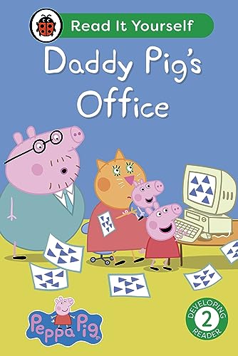 Peppa Pig book cover featuring Daddy Pig at his office with family.