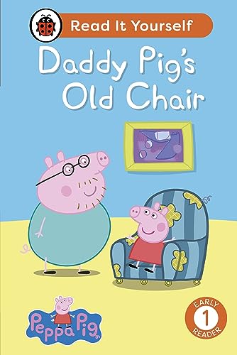 Peppa Pig book cover featuring Daddy Pig and Peppa by a chair.