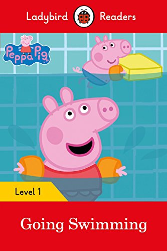 Peppa Pig and friends swimming in a blue pool, book cover.