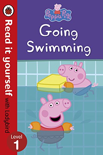 Peppa Pig and George swimming in a pool on a Level 1 children's book cover.