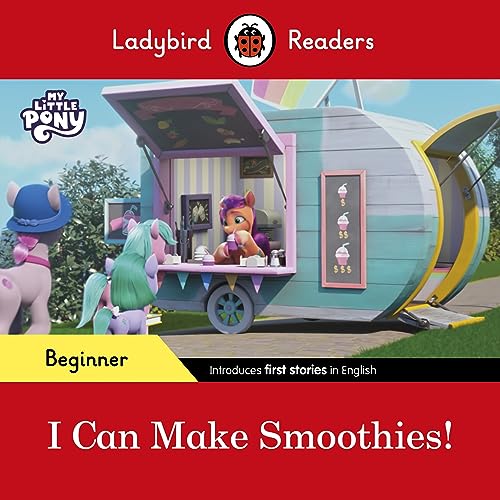 My Little Pony characters at a colorful smoothie stand trailer.