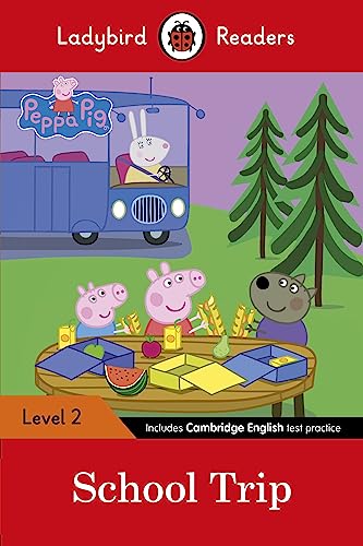 Peppa Pig book cover with characters at a picnic and a school bus.