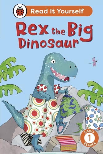 Cartoon Tyrannosaurus Rex wearing an apron and holding gifts.