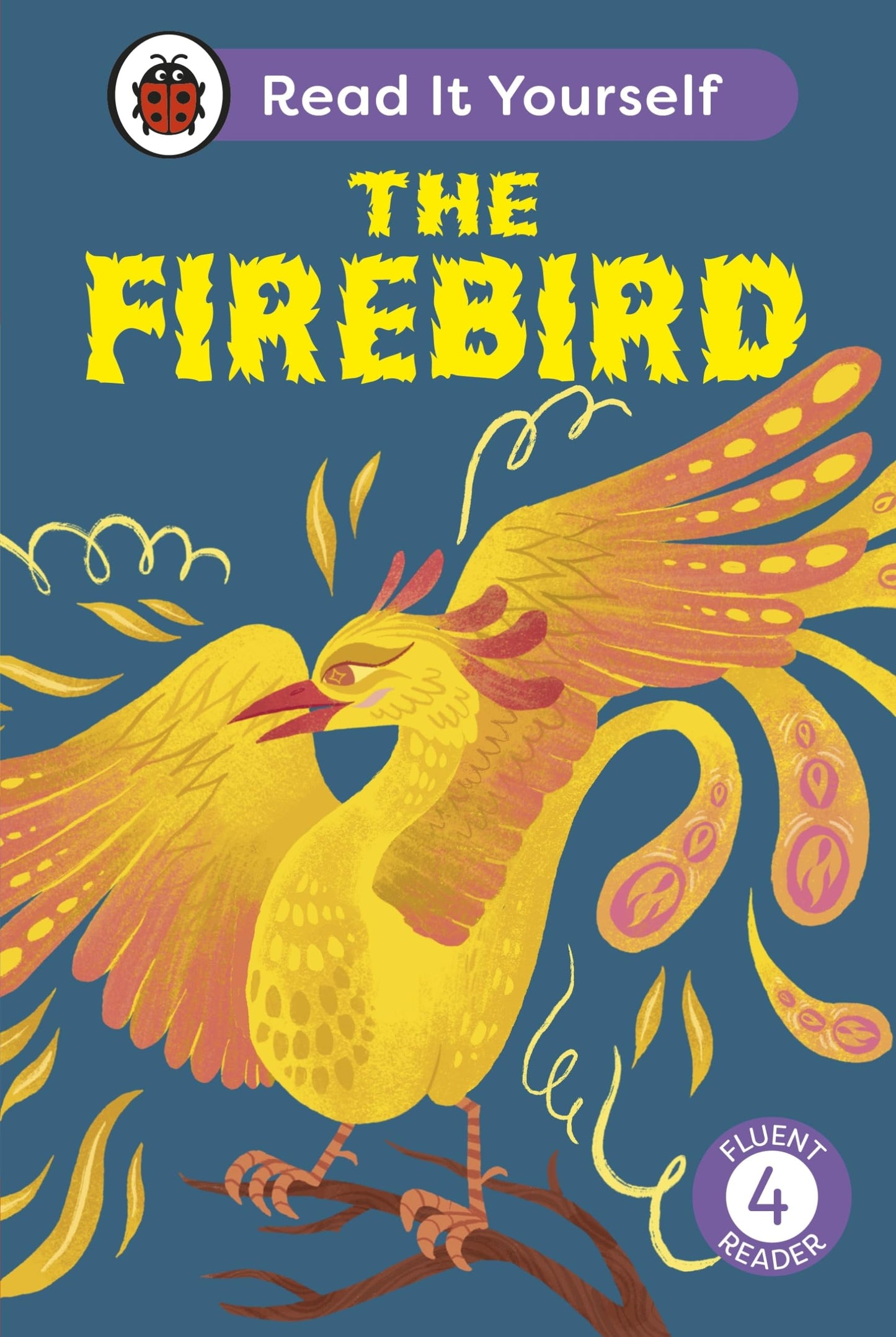 Book cover featuring a vibrant, illustrated golden firebird with orange wings.