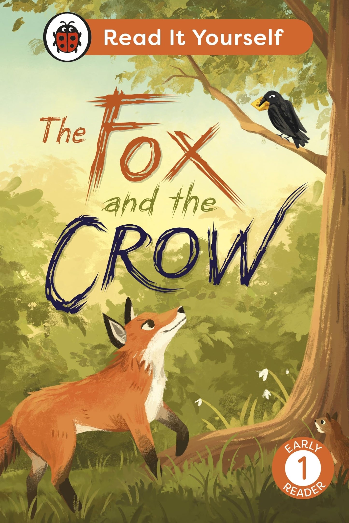 Book cover showing a fox looking up at a crow holding cheese in a tree.