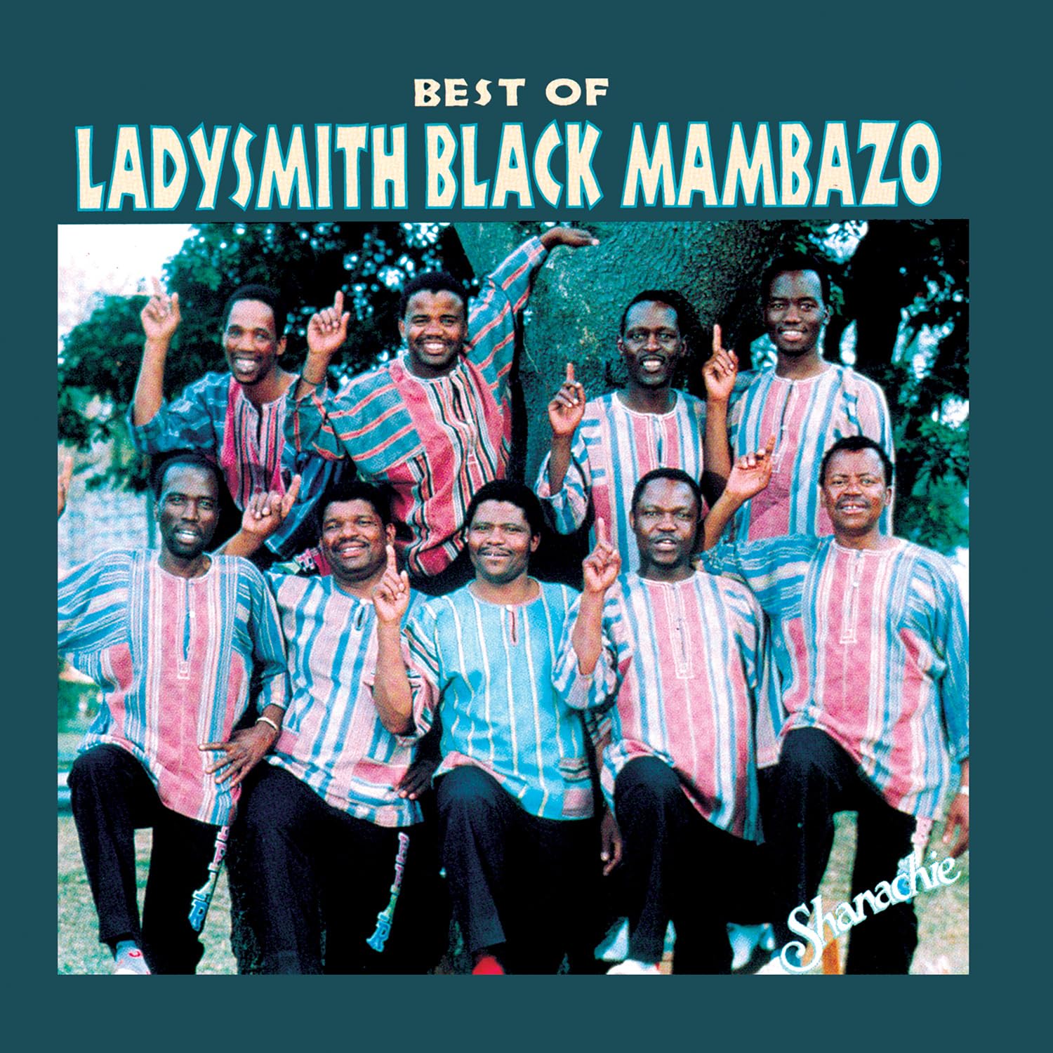 Ladysmith Black Mambazo album cover featuring nine men in patterned shirts.