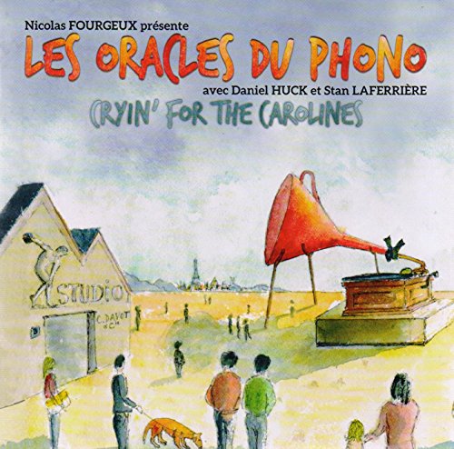 CD cover with painted image of a record player and building.