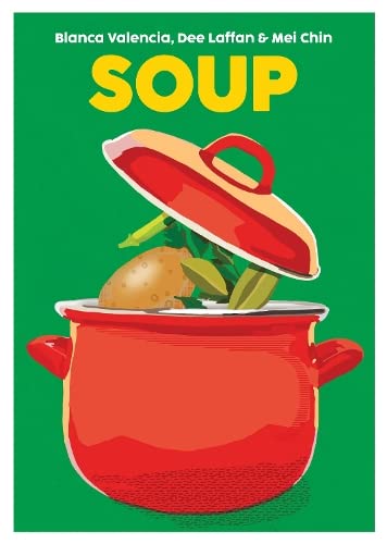 Book cover with a red pot of vegetables and a lid on green background.