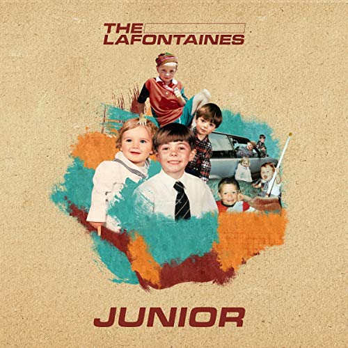 "Album cover with collage of children and 'THE LAFONTANES JUNIOR' in red on beige background."