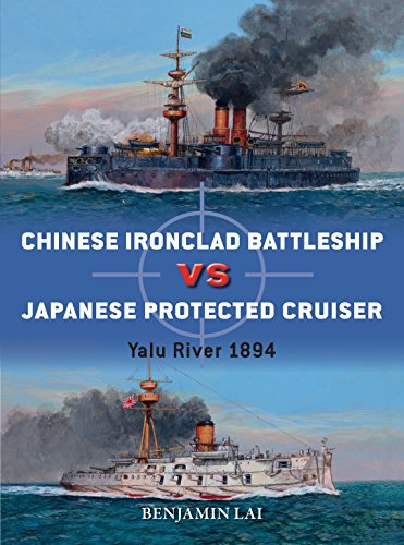 Book cover depicting two historic warships in naval battle, 1894.