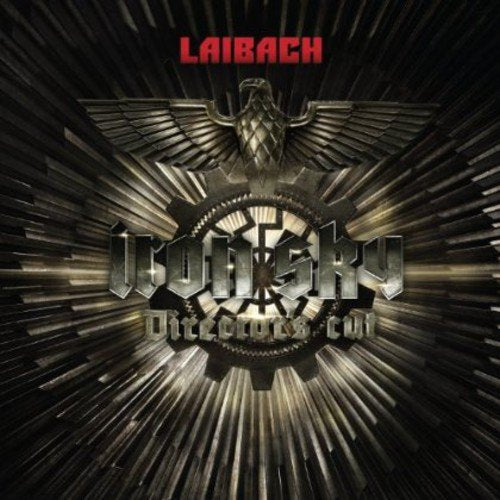 Laibach "Iron Sky" album cover: eagle, gears, and radiating lines in dark tones.