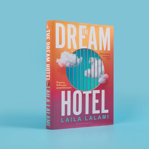 A book cover with a gradient background, a circular window with bars, and clouds.