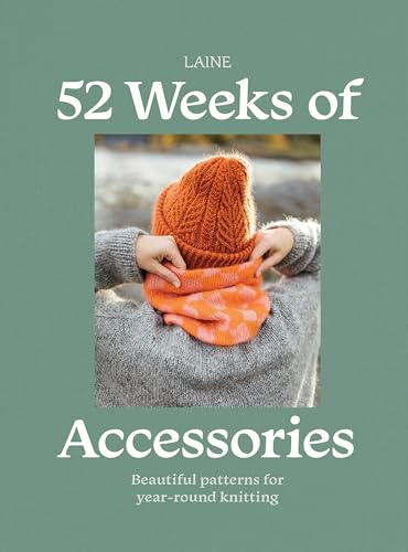 Knitting book cover with a person holding an orange knitted hat and scarf.
