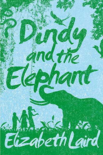 Book cover: “Dindy and the Elephant” with silhouettes of people and an elephant.