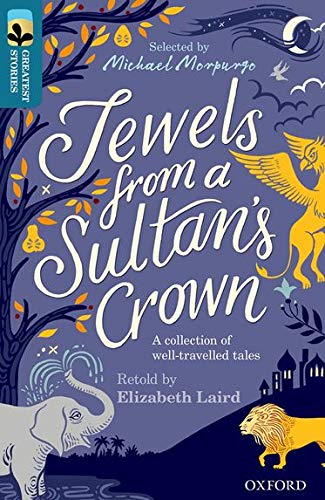 Book cover: “Jewels from a Sultan’s Crown” with a griffin, elephant, and lion.