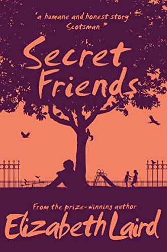 Book cover for "Secret Friends" with silhouettes of people under a tree.