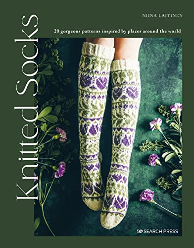 Book cover featuring knitted socks with a floral and foliage background.