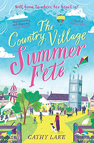 Book cover depicting a colorful village scene with bunting and a hot air balloon.