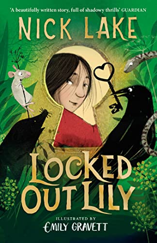 Book cover: girl with key, raven, mouse, and snake in foliage.