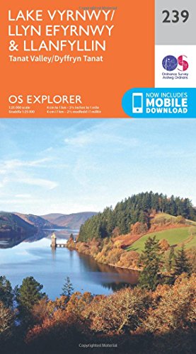 Ordnance Survey Explorer Map 239 of Lake Vyrnwy and surrounding Welsh landscape.