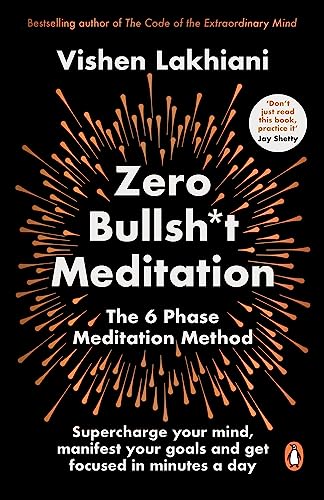 Book cover with orange starburst design and bold white title: "Zero Bullsh*t Meditation".