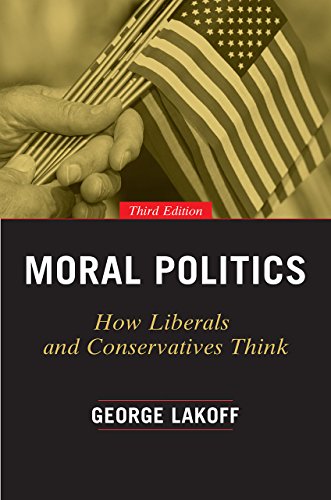 Book cover: "Moral Politics" by George Lakoff, with an American flag background.