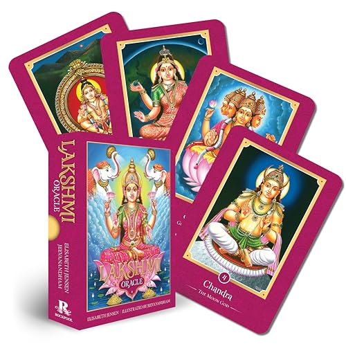Colorful oracle cards depicting Hindu goddess Lakshmi and other deities.