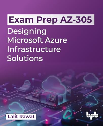 Book cover for Microsoft Azure infrastructure exam preparation, purple background.
