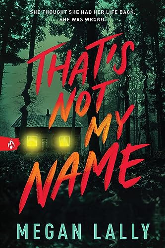 Book cover: dark forest, cabin with lit windows, red title text.