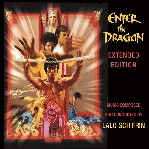 Enter the Dragon soundtrack CD cover featuring Bruce Lee and cast in painted style.