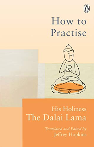 Book cover: "How to Practise" by The Dalai Lama, with a line drawing.