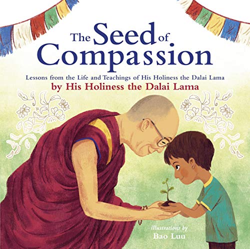 Book cover depicting the Dalai Lama with a child and a seedling.