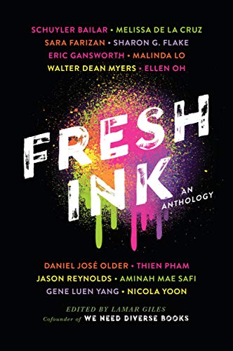 Book cover for “Fresh Ink: An Anthology” with colorful splatter design.