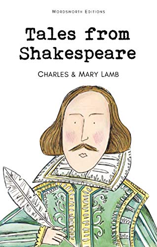 Book cover for Tales from Shakespeare featuring a cartoon illustration of William Shakespeare.