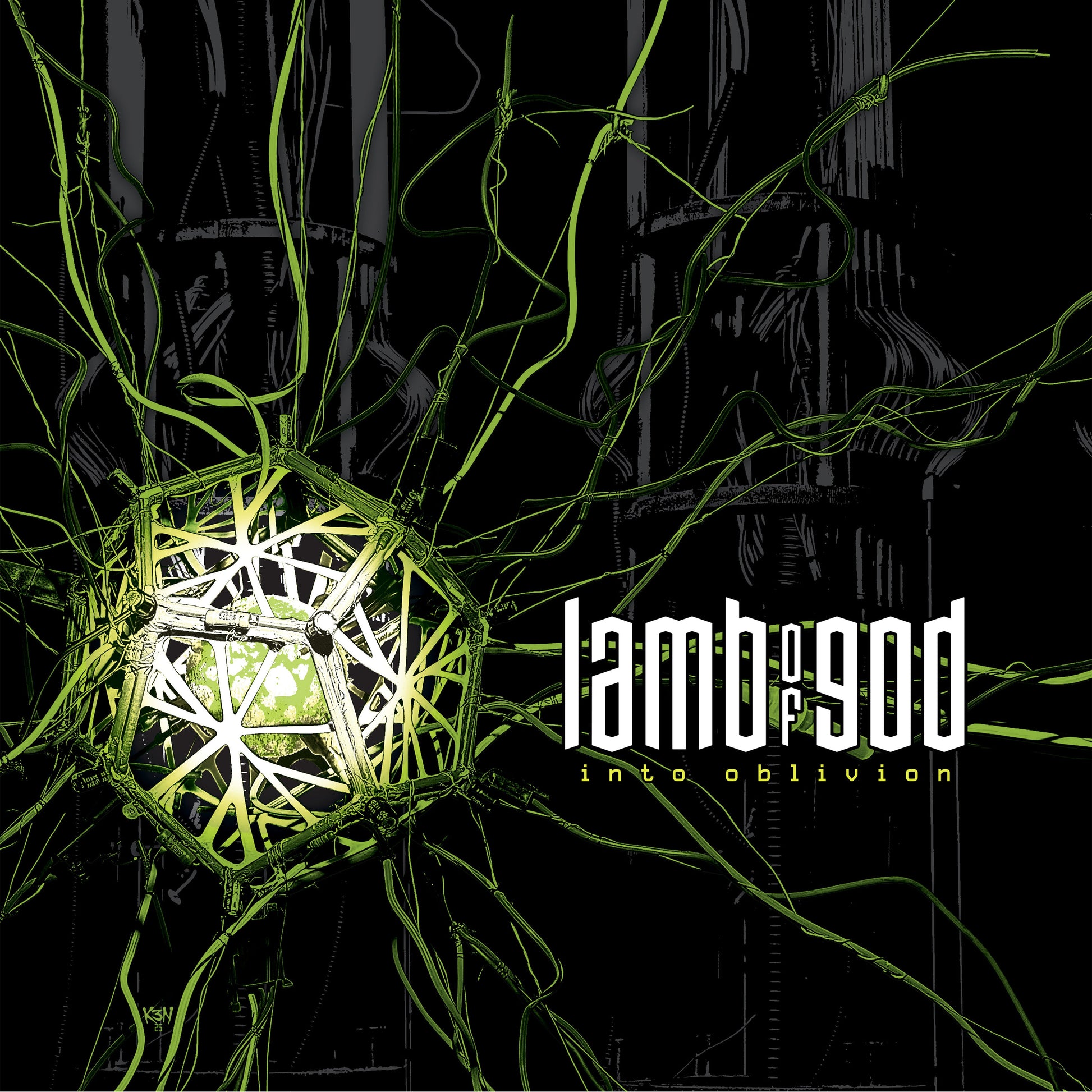 Lamb of God album cover: geometric cage with glowing green vines.