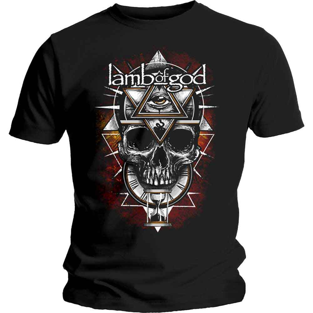 Black Lamb of God t-shirt with skull and eye graphic.