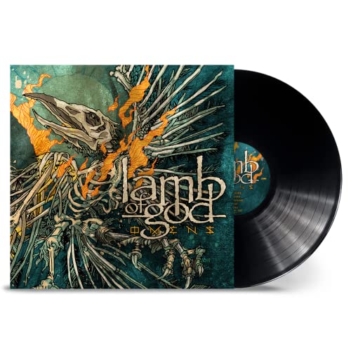 Lamb of God Omens vinyl record with cover art featuring a skeletal bird creature.