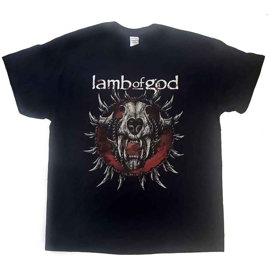Black Lamb of God t-shirt with skull and sunburst graphic.