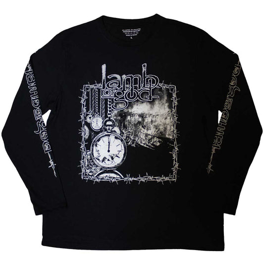 Black long sleeve t-shirt with Lamb of God logo and barbed wire print.