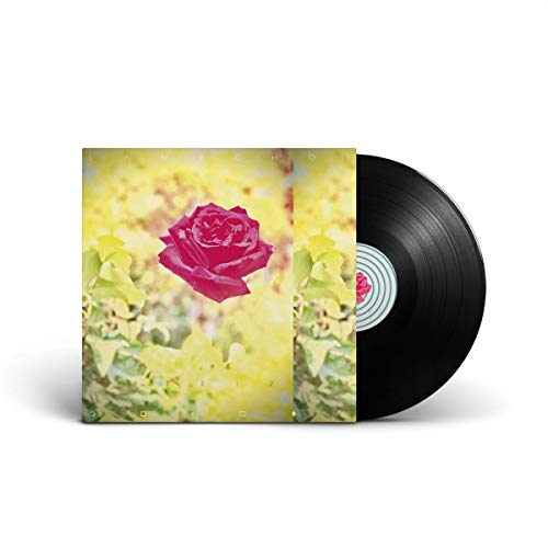 Vinyl record with cover featuring a pink rose on a yellow background.