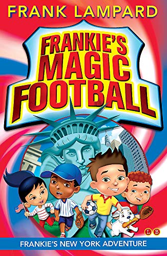 Book cover with cartoon children, Statue of Liberty, and a football.
