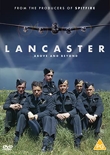 DVD cover showing a Lancaster bomber flying over five RAF airmen in a field.