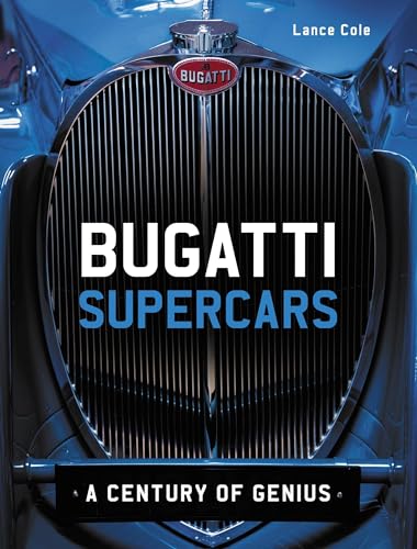 Book cover: close-up of a blue Bugatti grille with the title "Bugatti Supercars".
