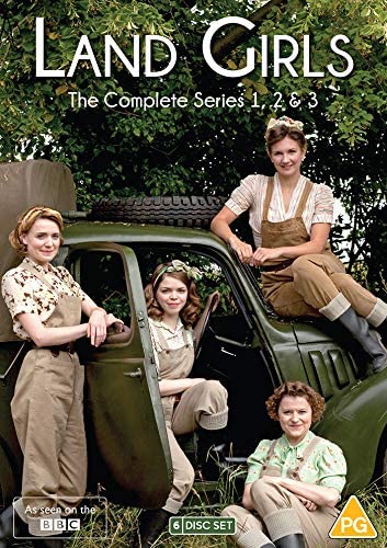 Land Girls" DVD cover featuring four women in workwear by a vintage car.