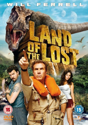 DVD cover art for Land of the Lost featuring Will Ferrell and a dinosaur.