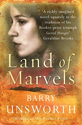 Book cover: "Land of Marvels" by Barry Unsworth, featuring a woman's portrait.