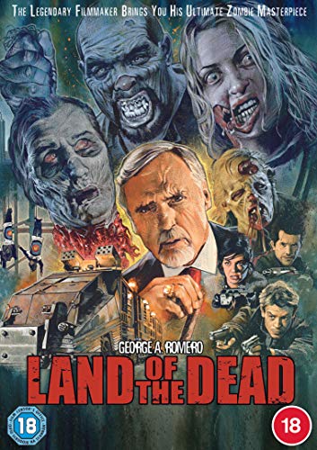 DVD cover for "Land of the Dead" featuring zombies and George A. Romero.