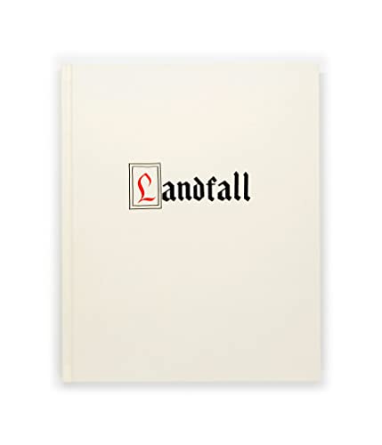 Cream-colored book cover with the title “Landfall” in black lettering.