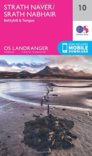 Pink Ordnance Survey Landranger map of Strathnaver, Bettyhill & Tongue, Scotland.